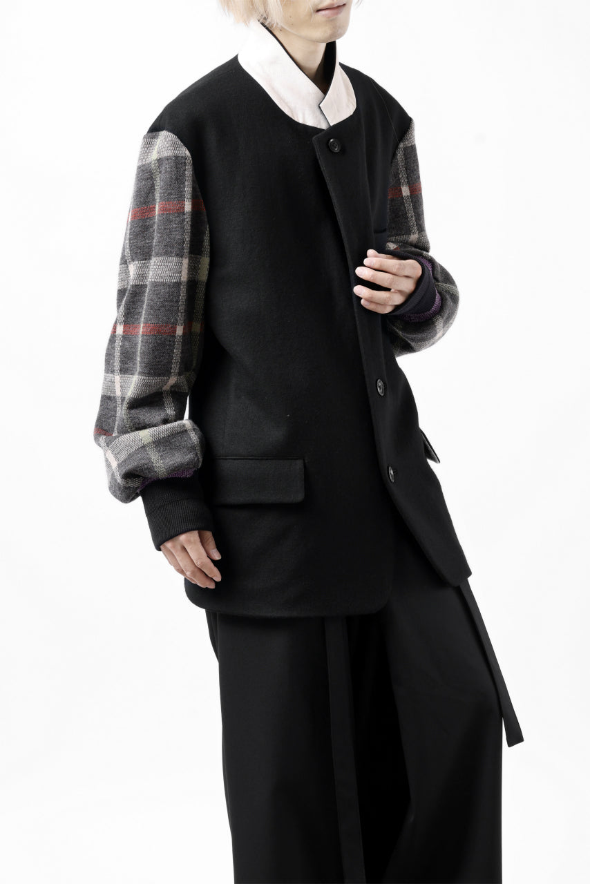 画像をギャラリービューアに読み込む, Y&#39;s BANG ON! No.176 2 STEP RIB JACKET /  WOOL MELTON SMOOTH + CHECKED JACQUARD (BLACK)