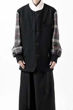 Load image into Gallery viewer, Y's BANG ON! No.176 2 STEP RIB JACKET /  WOOL MELTON SMOOTH + CHECKED JACQUARD (BLACK)