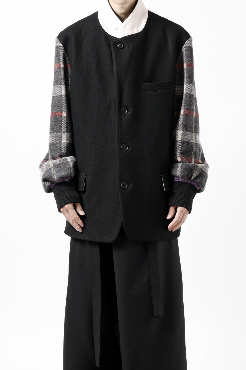 画像をギャラリービューアに読み込む, Y&#39;s BANG ON! No.176 2 STEP RIB JACKET /  WOOL MELTON SMOOTH + CHECKED JACQUARD (BLACK)