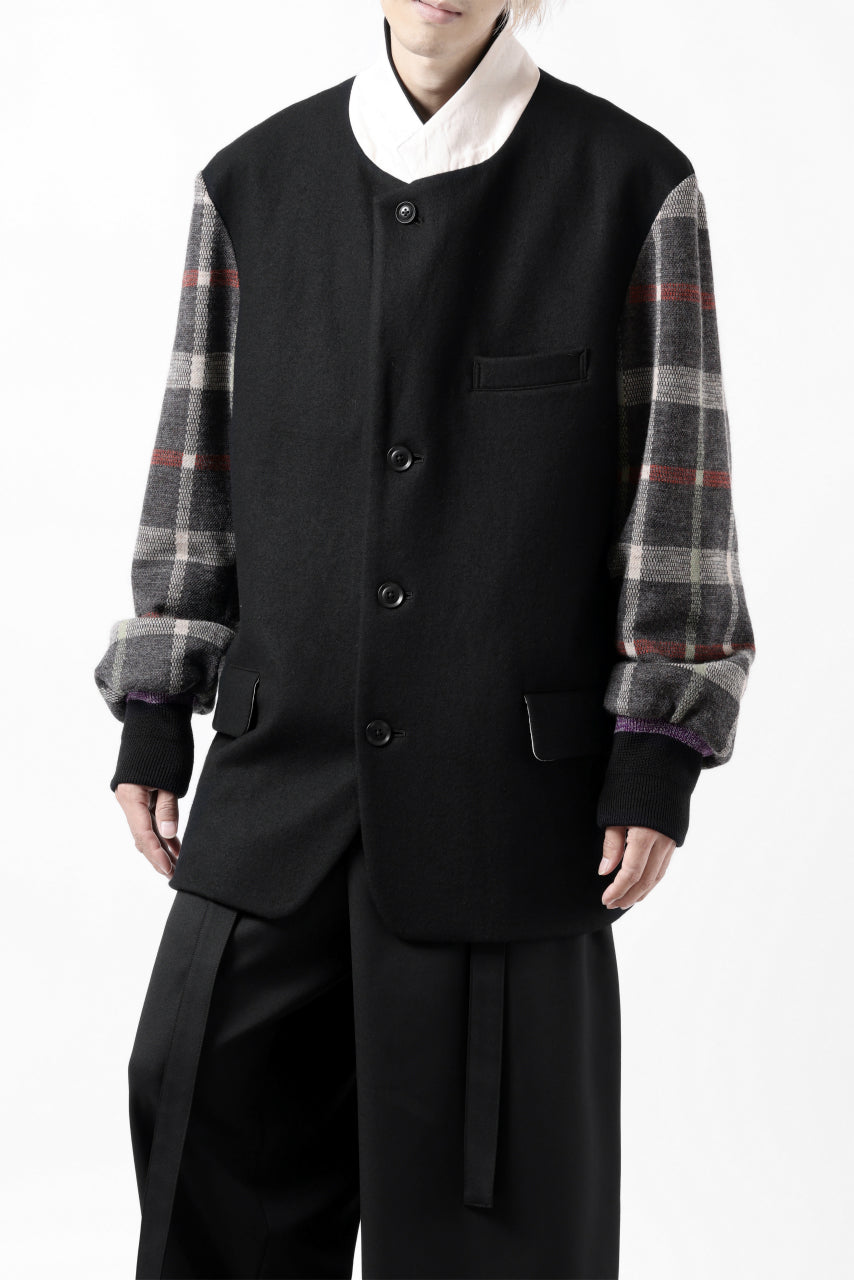 Load image into Gallery viewer, Y's BANG ON! No.176 2 STEP RIB JACKET /  WOOL MELTON SMOOTH + CHECKED JACQUARD (BLACK)