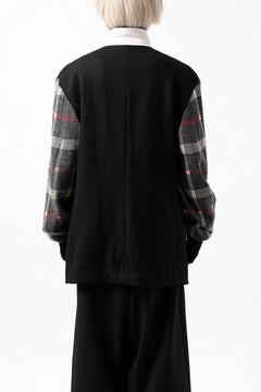 Load image into Gallery viewer, Y's BANG ON! No.176 2 STEP RIB JACKET /  WOOL MELTON SMOOTH + CHECKED JACQUARD (BLACK)