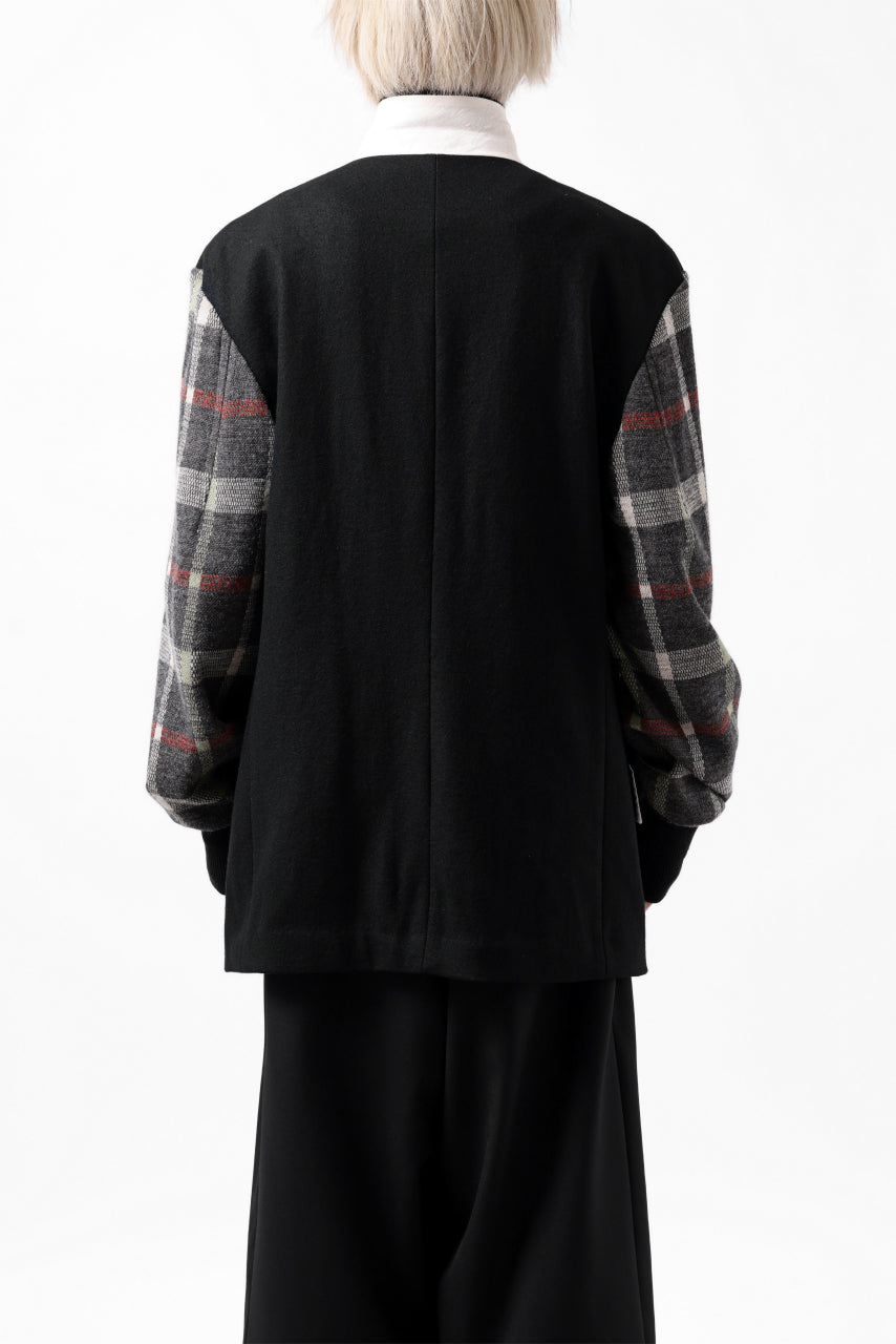 Load image into Gallery viewer, Y's BANG ON! No.176 2 STEP RIB JACKET /  WOOL MELTON SMOOTH + CHECKED JACQUARD (BLACK)