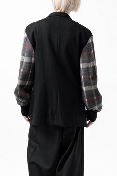 Load image into Gallery viewer, Y's BANG ON! No.176 2 STEP RIB JACKET /  WOOL MELTON SMOOTH + CHECKED JACQUARD (BLACK)