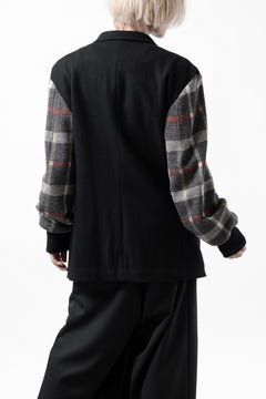 Load image into Gallery viewer, Y's BANG ON! No.176 2 STEP RIB JACKET /  WOOL MELTON SMOOTH + CHECKED JACQUARD (BLACK)