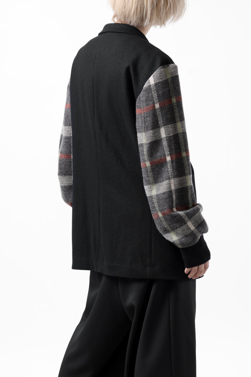 画像をギャラリービューアに読み込む, Y&#39;s BANG ON! No.176 2 STEP RIB JACKET /  WOOL MELTON SMOOTH + CHECKED JACQUARD (BLACK)