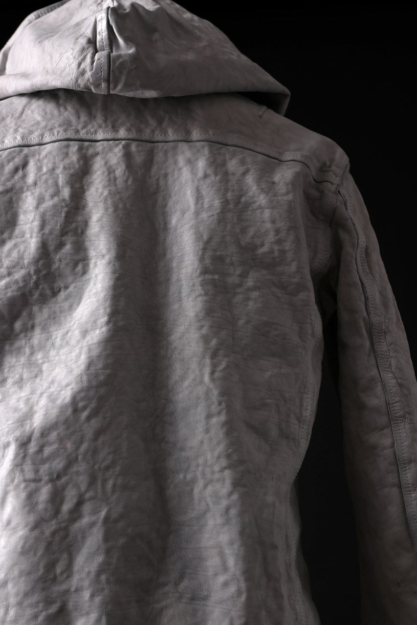 Load image into Gallery viewer, ISAMU KATAYAMA BACKLASH HOODED RIDERS JACKET / NATURAL DYED & GARMENT WASHED JP CALF (WHITE)