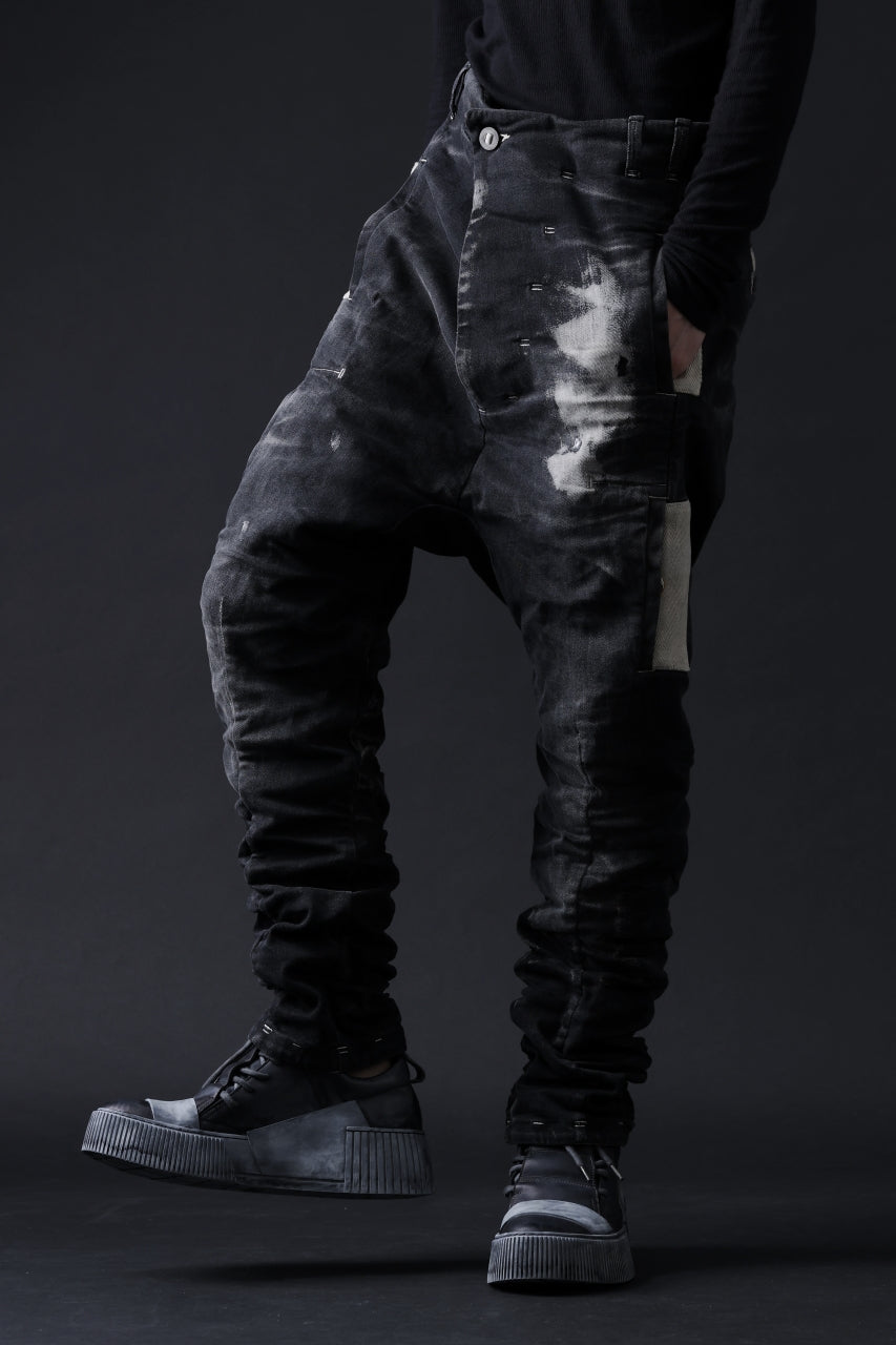 画像をギャラリービューアに読み込む, BORIS BIDJAN SABERI DROP CROTCH PANTS / STONE WASHED &amp; USED EFFECT &amp; BODY MOLDED &quot;P24-F1603K&quot; (BLACK DENIM)