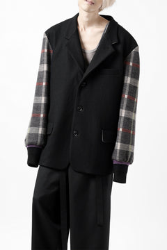 Load image into Gallery viewer, Y's BANG ON! No.176 2 STEP RIB JACKET /  WOOL MELTON SMOOTH + CHECKED JACQUARD (BLACK)