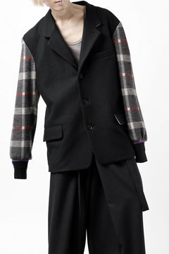 Load image into Gallery viewer, Y's BANG ON! No.176 2 STEP RIB JACKET /  WOOL MELTON SMOOTH + CHECKED JACQUARD (BLACK)