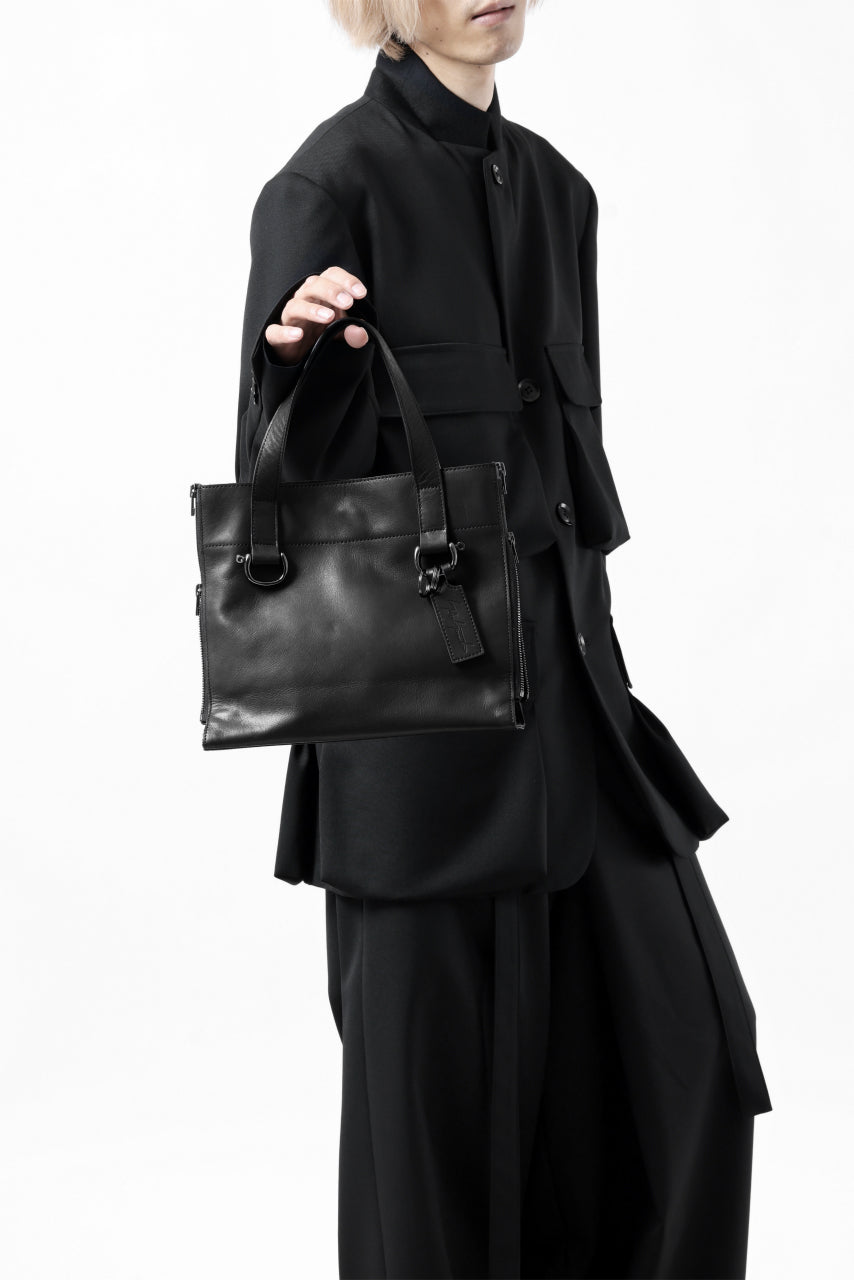 画像をギャラリービューアに読み込む, discord Yohji Yamamoto Side Zip Tote Bag S / Soft Shrink Cow Leather (BLACK)