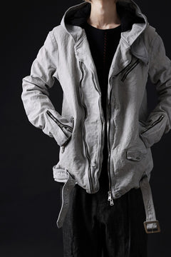Load image into Gallery viewer, ISAMU KATAYAMA BACKLASH HOODED RIDERS JACKET / NATURAL DYED & GARMENT WASHED JP CALF (WHITE)