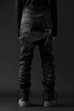 画像をギャラリービューアに読み込む, BORIS BIDJAN SABERI DROP CROTCH SLIM PANTS / STONE WASHED & USED EFFECT & BODY MOLDED "P23-F1603K" (BLACK DENIM)