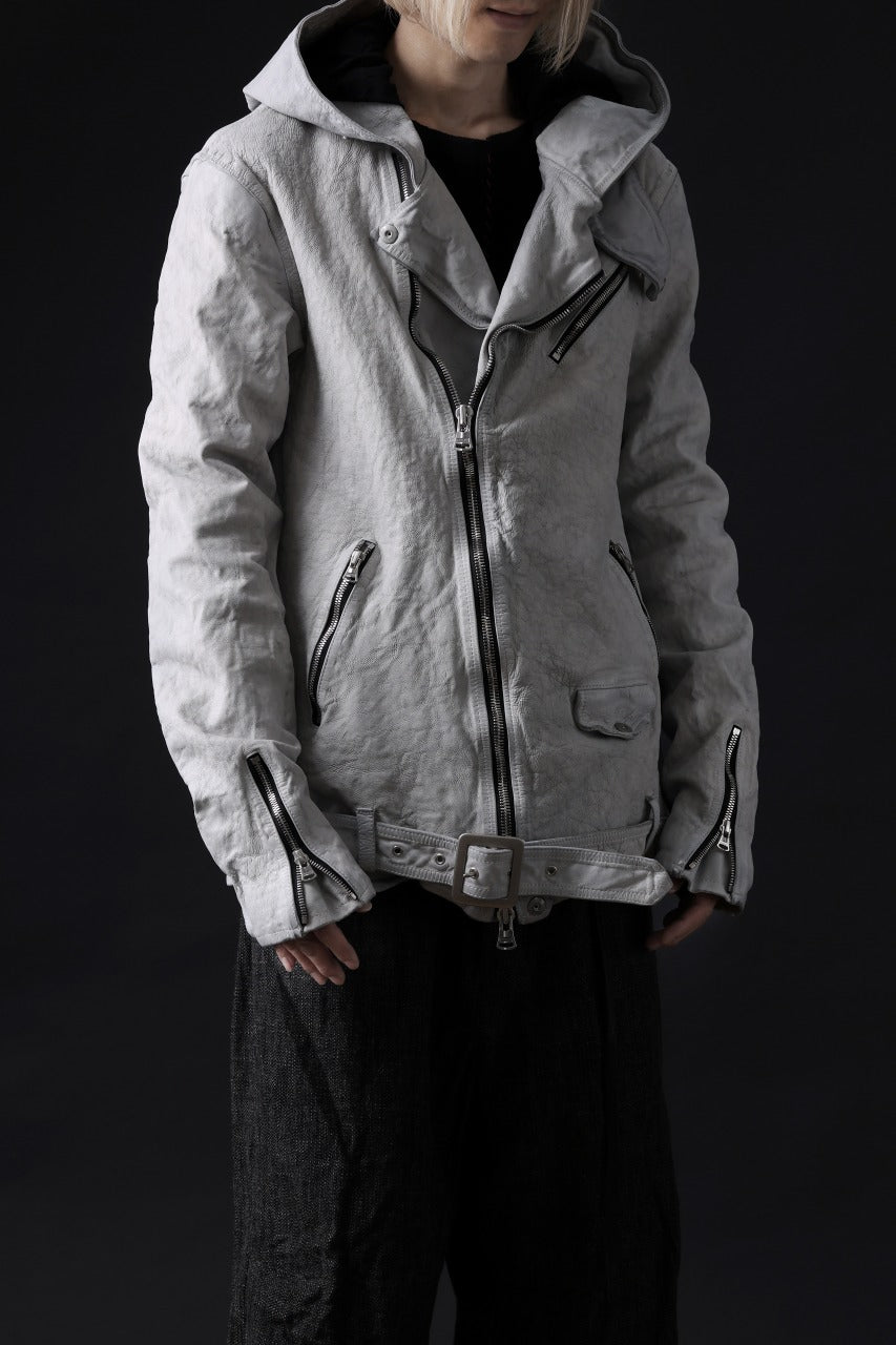 画像をギャラリービューアに読み込む, ISAMU KATAYAMA BACKLASH HOODED RIDERS JACKET / NATURAL DYED - GARMENT WASHED JP CALF (WHITE)