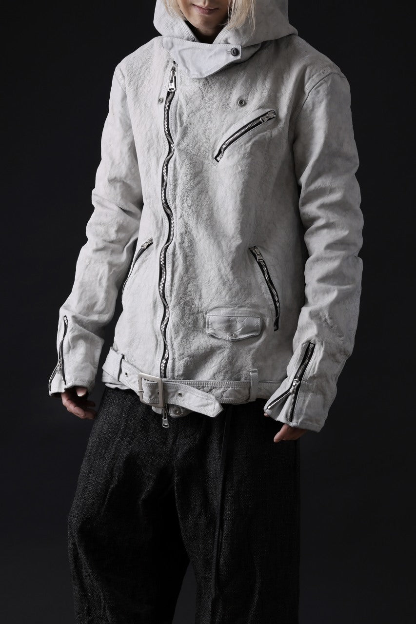 Load image into Gallery viewer, ISAMU KATAYAMA BACKLASH HOODED RIDERS JACKET / NATURAL DYED & GARMENT WASHED JP CALF (WHITE)