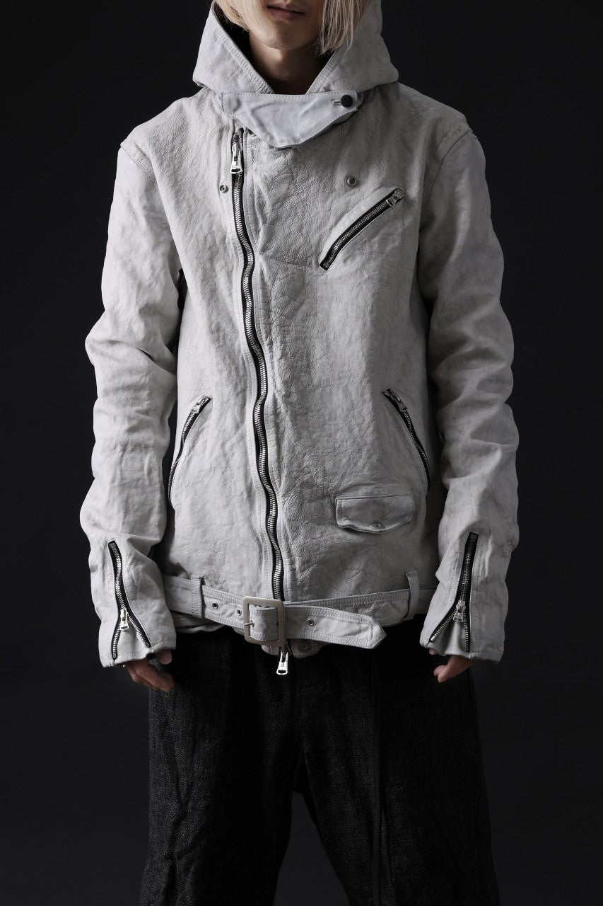 Load image into Gallery viewer, ISAMU KATAYAMA BACKLASH HOODED RIDERS JACKET / NATURAL DYED & GARMENT WASHED JP CALF (WHITE)