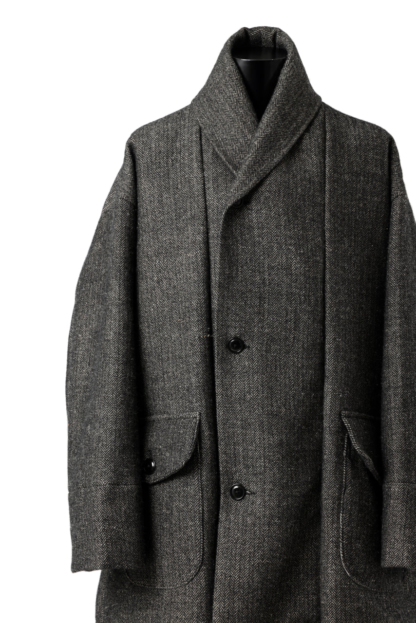 画像をギャラリービューアに読み込む, KLASICA SAULT FOLK DOUBLE BREASTED OVER COAT / CLASSIC HERRING BONE (BLACK)