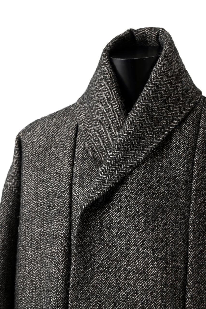 画像をギャラリービューアに読み込む, KLASICA SAULT FOLK DOUBLE BREASTED OVER COAT / CLASSIC HERRING BONE (BLACK)