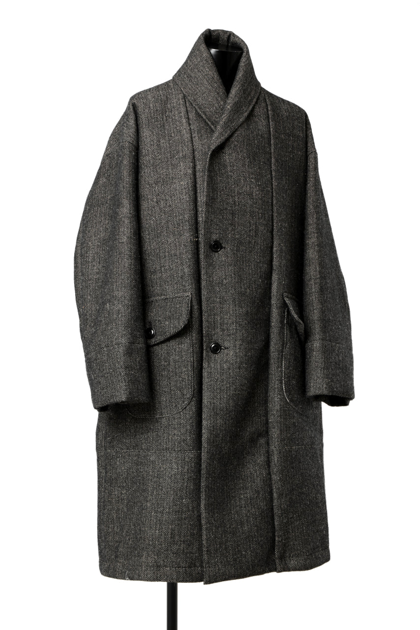 画像をギャラリービューアに読み込む, KLASICA SAULT FOLK DOUBLE BREASTED OVER COAT / CLASSIC HERRING BONE (BLACK)