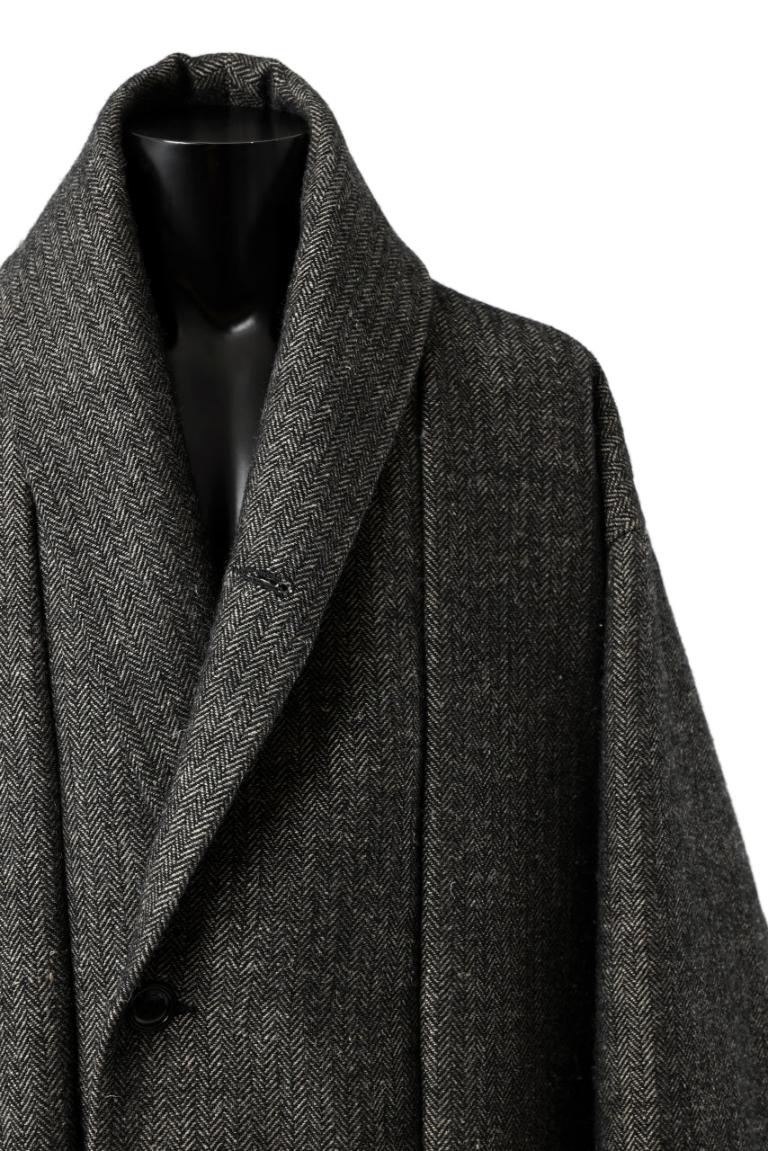 画像をギャラリービューアに読み込む, KLASICA SAULT FOLK DOUBLE BREASTED OVER COAT / CLASSIC HERRING BONE (BLACK)