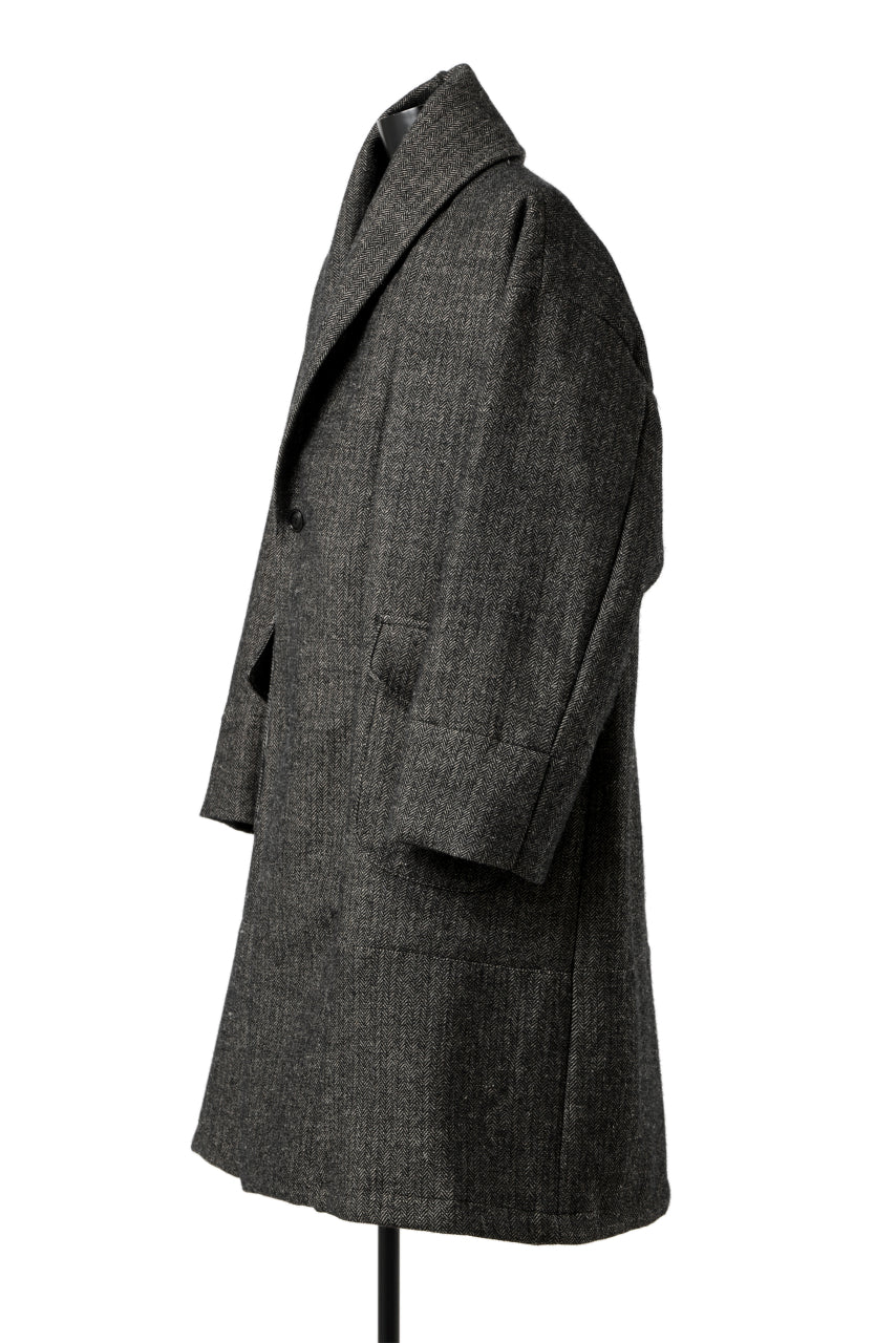 画像をギャラリービューアに読み込む, KLASICA SAULT FOLK DOUBLE BREASTED OVER COAT / CLASSIC HERRING BONE (BLACK)
