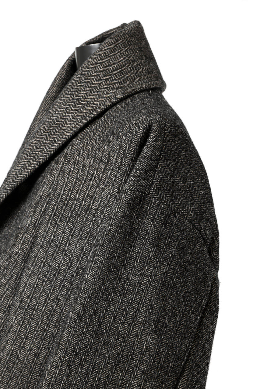 画像をギャラリービューアに読み込む, KLASICA SAULT FOLK DOUBLE BREASTED OVER COAT / CLASSIC HERRING BONE (BLACK)