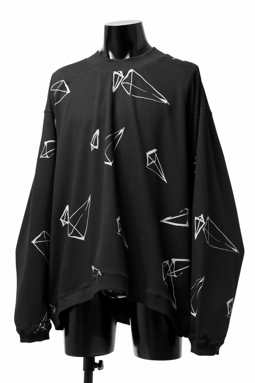 画像をギャラリービューアに読み込む, A.F ARTEFACT PYRA PATTERN PRINT CREW NECK TOPS (BLACK)