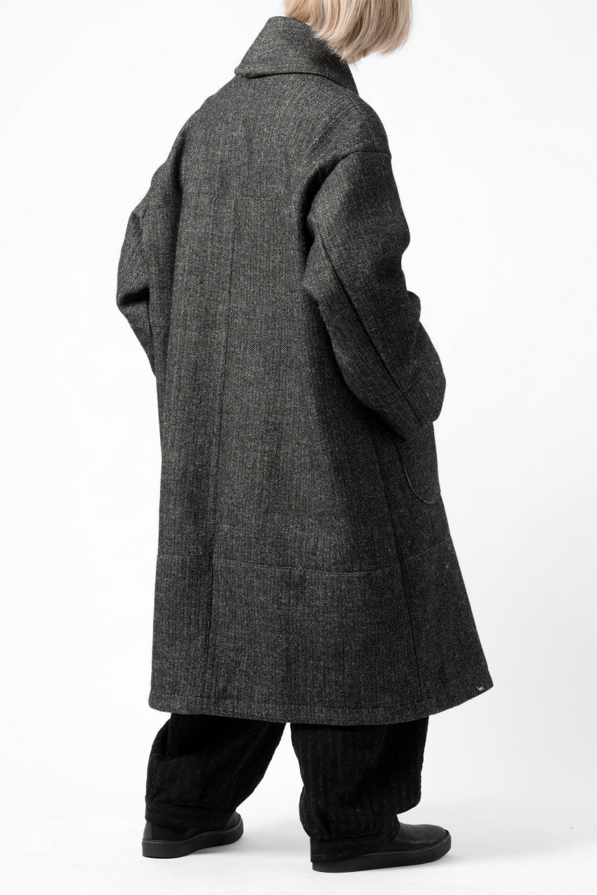 画像をギャラリービューアに読み込む, KLASICA SAULT FOLK DOUBLE BREASTED OVER COAT / CLASSIC HERRING BONE (BLACK)