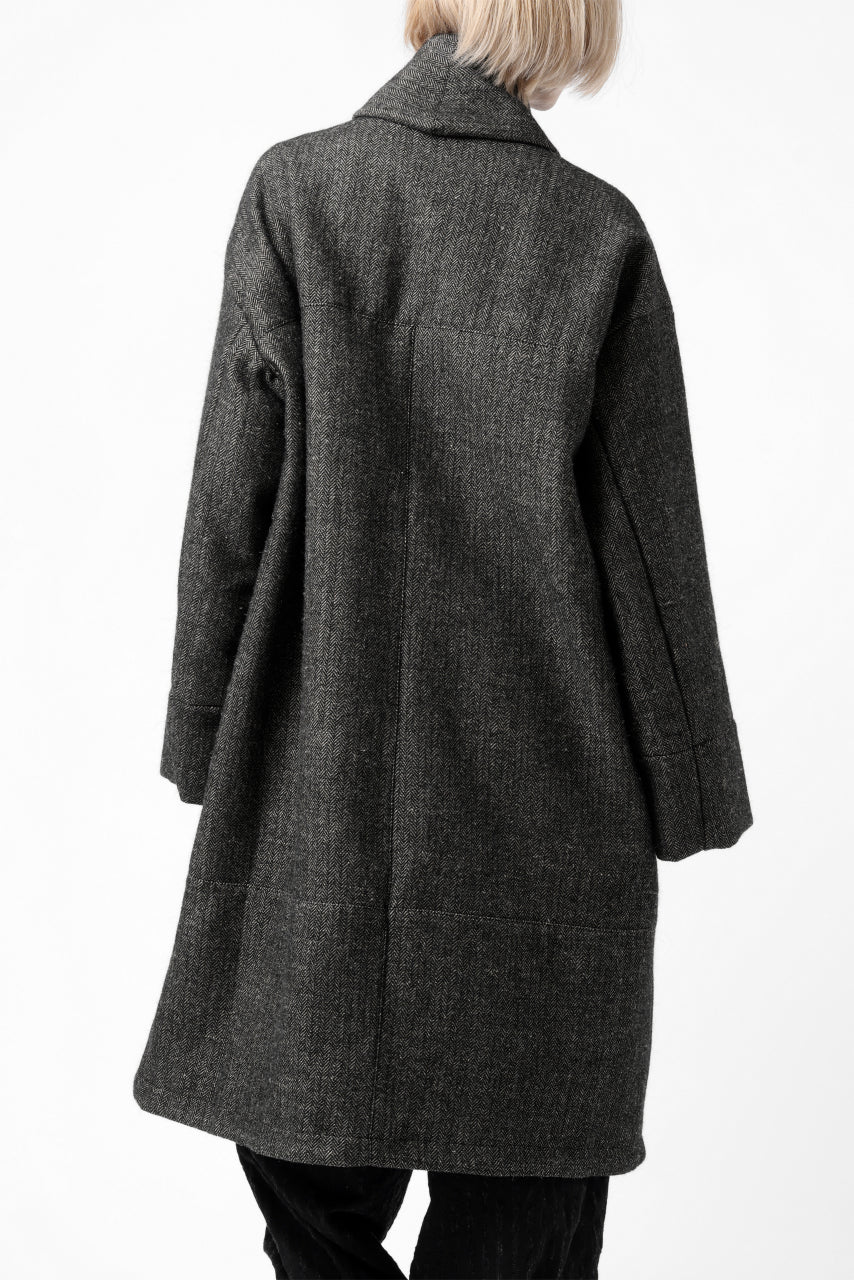 画像をギャラリービューアに読み込む, KLASICA SAULT FOLK DOUBLE BREASTED OVER COAT / CLASSIC HERRING BONE (BLACK)