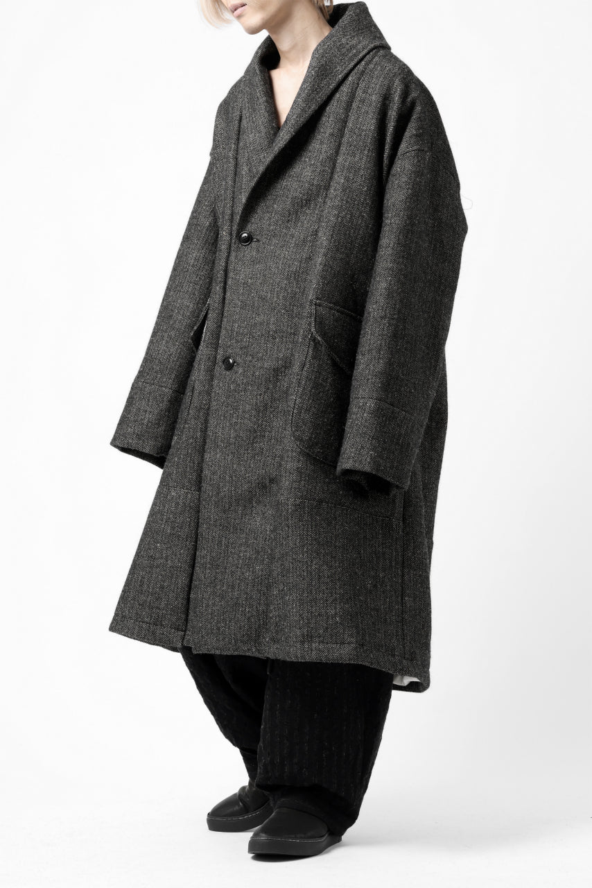 画像をギャラリービューアに読み込む, KLASICA SAULT FOLK DOUBLE BREASTED OVER COAT / CLASSIC HERRING BONE (BLACK)