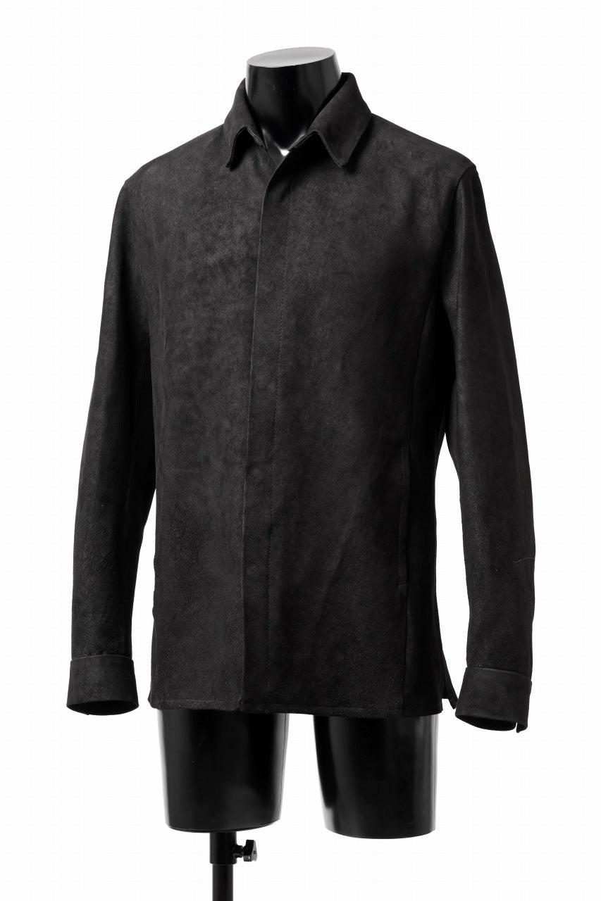 画像をギャラリービューアに読み込む, ISAMU KATAYAMA BACKLASH REVERSE LEATHER SHIRT / DOUBLE DYED - JP WET WHITE CALF (BLACK)