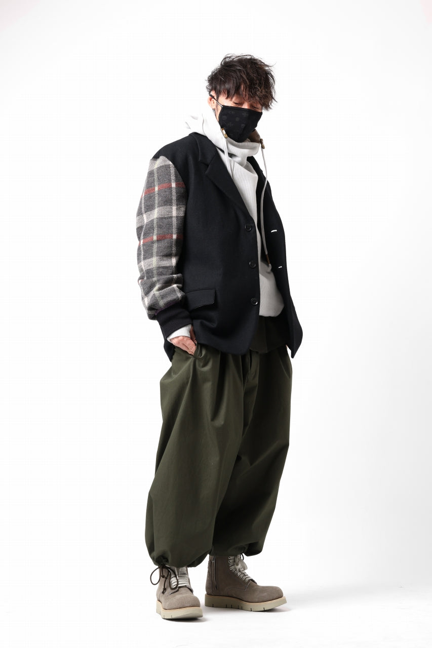 Load image into Gallery viewer, Y's BANG ON! No.176 2 STEP RIB JACKET /  WOOL MELTON SMOOTH + CHECKED JACQUARD (BLACK)