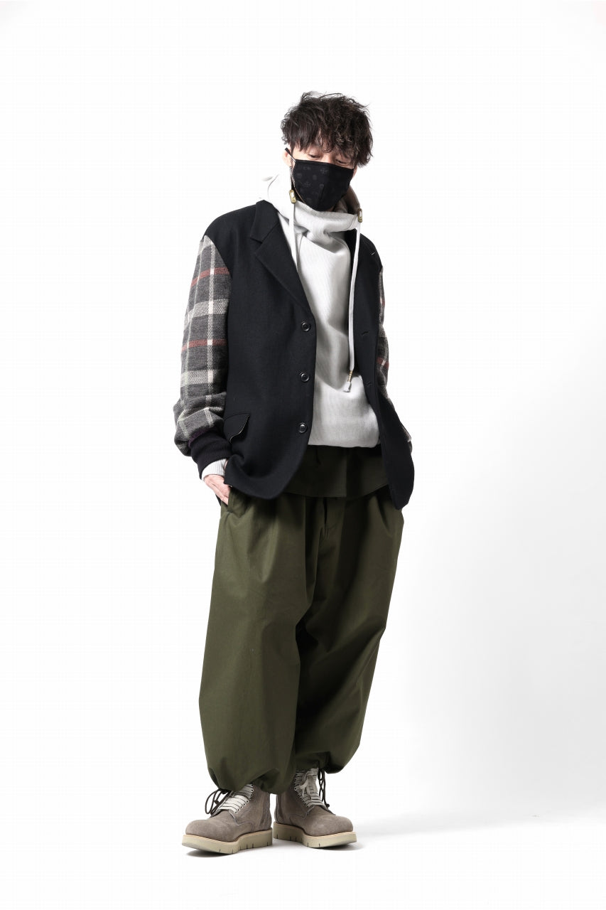 Load image into Gallery viewer, Y's BANG ON! No.176 2 STEP RIB JACKET /  WOOL MELTON SMOOTH + CHECKED JACQUARD (BLACK)