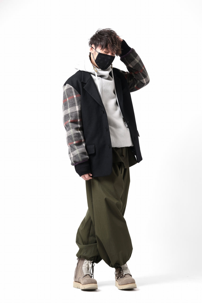 Load image into Gallery viewer, Y's BANG ON! No.176 2 STEP RIB JACKET /  WOOL MELTON SMOOTH + CHECKED JACQUARD (BLACK)