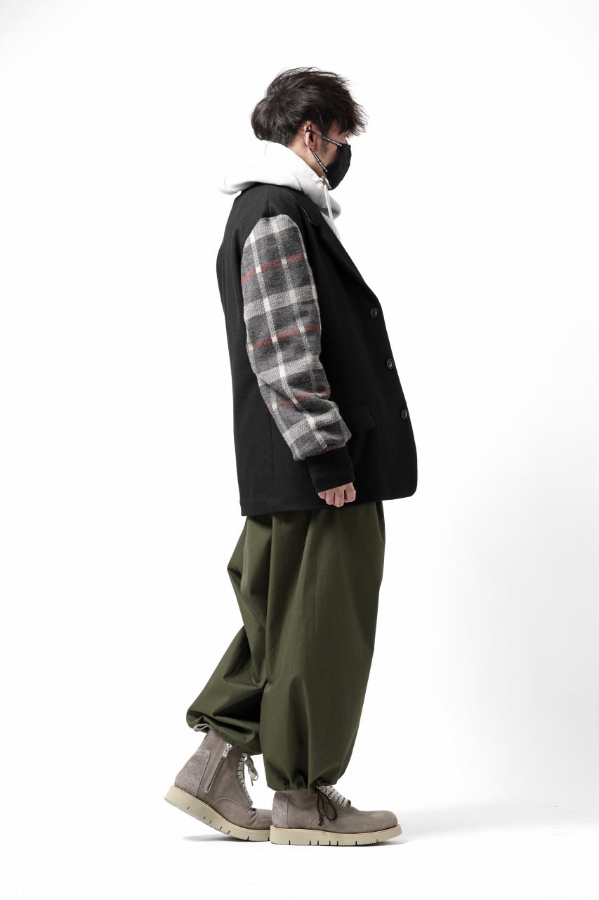 Load image into Gallery viewer, Y's BANG ON! No.176 2 STEP RIB JACKET /  WOOL MELTON SMOOTH + CHECKED JACQUARD (BLACK)