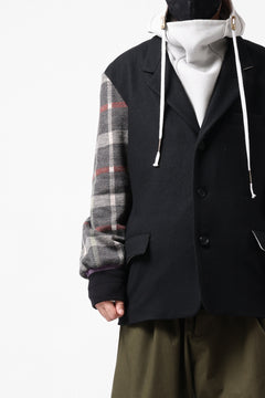 Load image into Gallery viewer, Y's BANG ON! No.176 2 STEP RIB JACKET /  WOOL MELTON SMOOTH + CHECKED JACQUARD (BLACK)