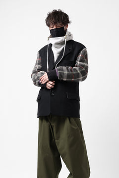 Load image into Gallery viewer, Y's BANG ON! No.176 2 STEP RIB JACKET /  WOOL MELTON SMOOTH + CHECKED JACQUARD (BLACK)