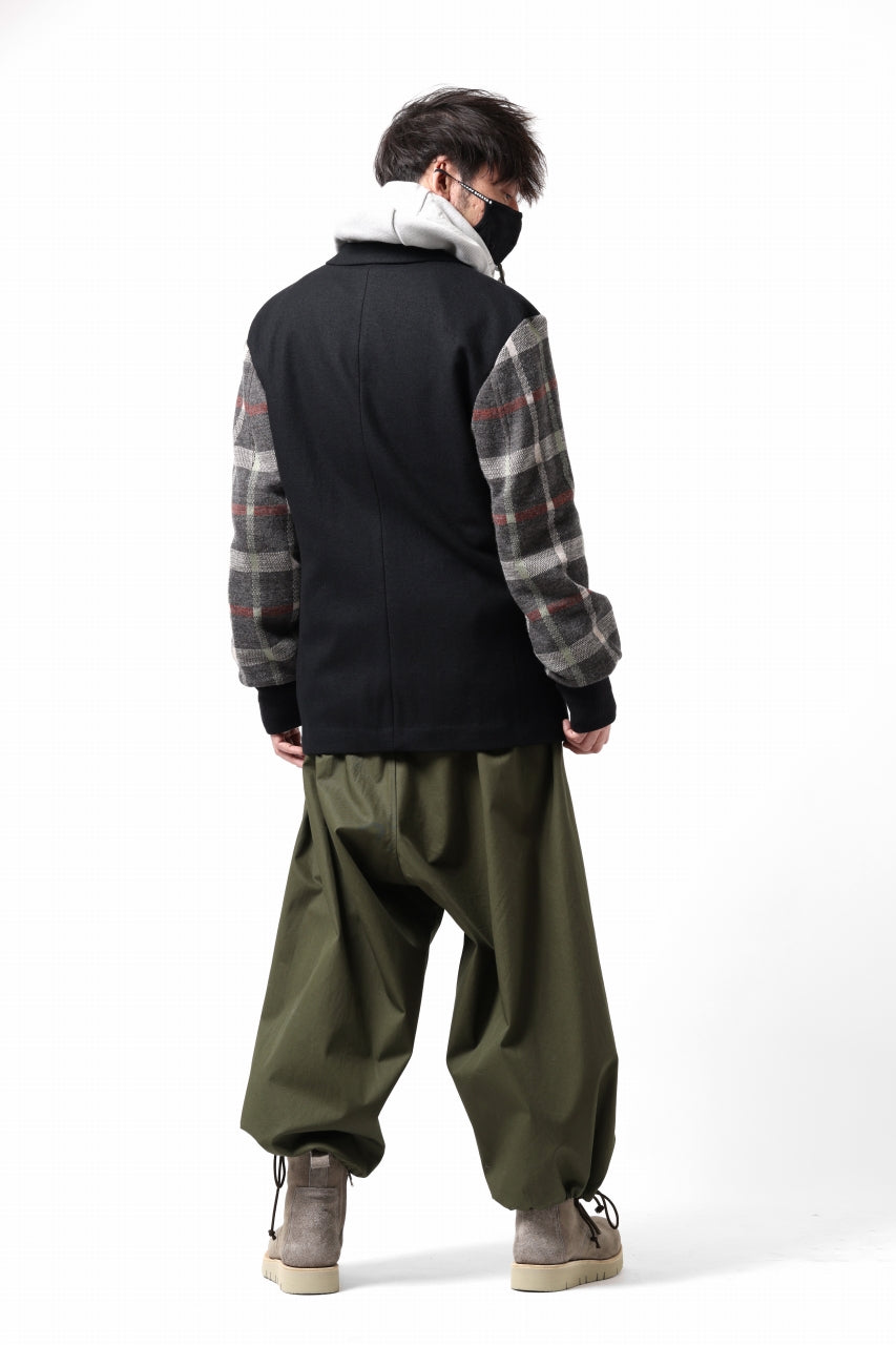 Load image into Gallery viewer, Y's BANG ON! No.176 2 STEP RIB JACKET /  WOOL MELTON SMOOTH + CHECKED JACQUARD (BLACK)