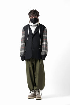 Load image into Gallery viewer, Y's BANG ON! No.176 2 STEP RIB JACKET /  WOOL MELTON SMOOTH + CHECKED JACQUARD (BLACK)