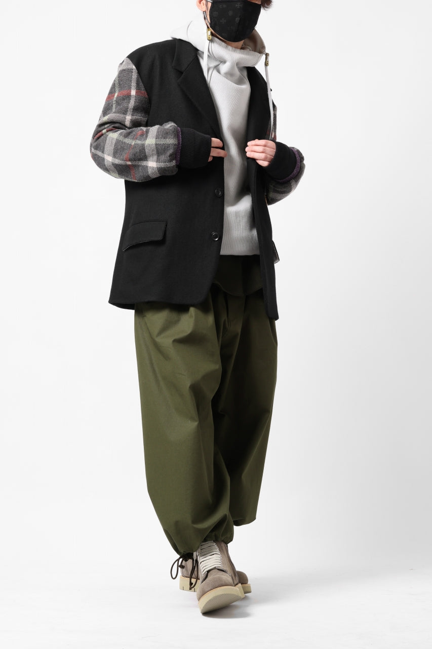 Load image into Gallery viewer, Y's BANG ON! No.176 2 STEP RIB JACKET /  WOOL MELTON SMOOTH + CHECKED JACQUARD (BLACK)
