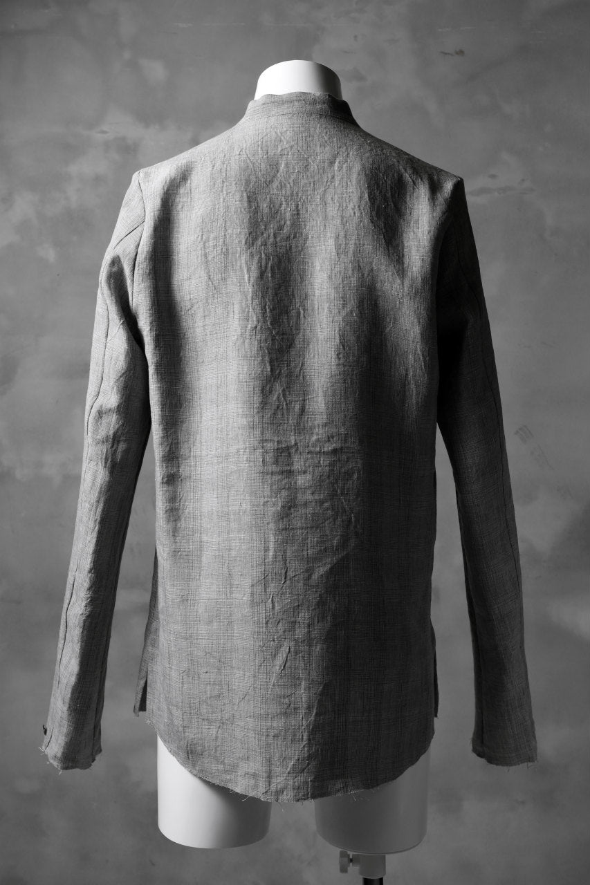 blackcrow band collar linen check shirt / sumi dyed (carbon)