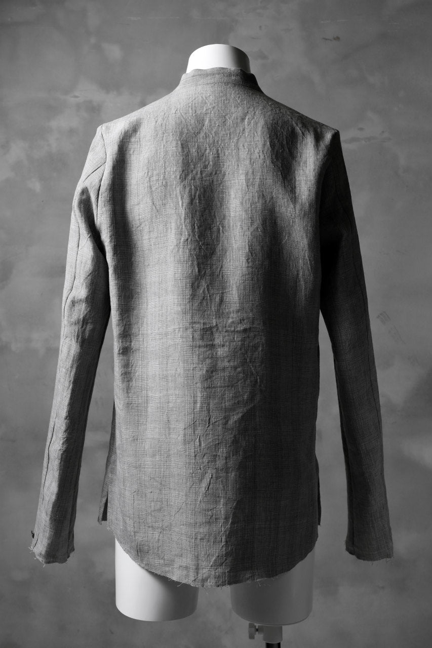 Load image into Gallery viewer, blackcrow band collar linen check shirt / sumi dyed (carbon)