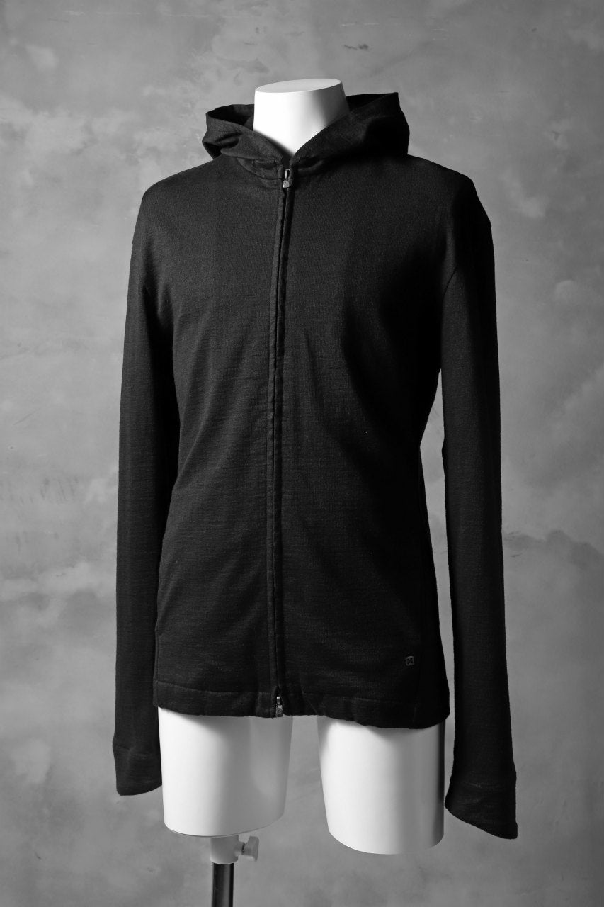 Load image into Gallery viewer, blackcrow set-in hoodie zip parka / cotton&ramie jersey (black)
