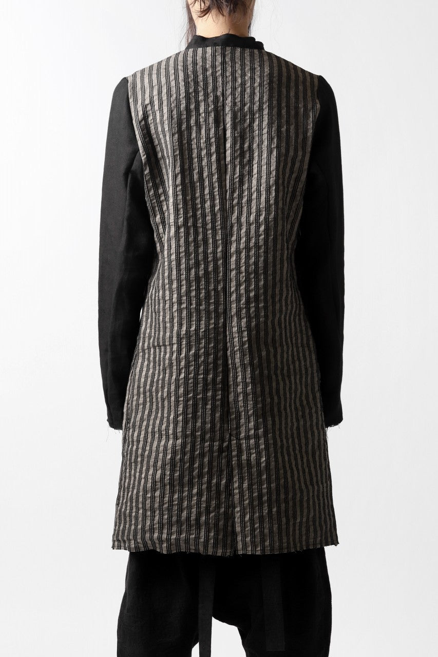 un-namable exclusive Paneled Juke Shirt / Sarti Stripe+Linen (STRIPED BLACK×WOOD)