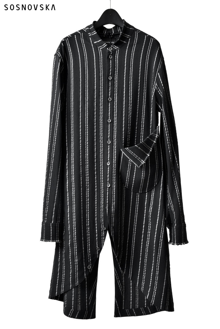 画像をギャラリービューアに読み込む, SOSNOVSKA LONG STRIPED SHIRT (BLACK×SILVER STRIPE)