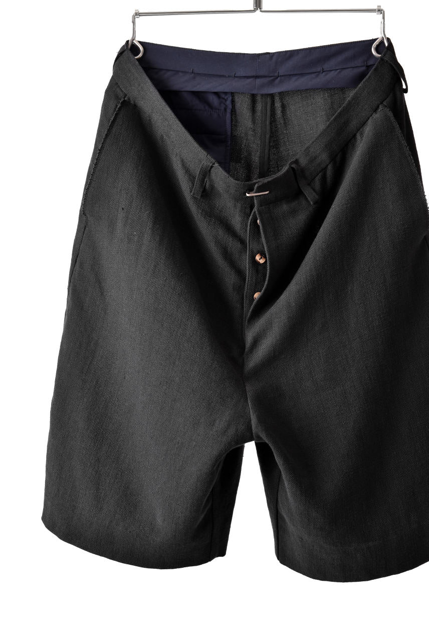 Load image into Gallery viewer, blackcrow linen-cotton woven short trousers (BLACK)