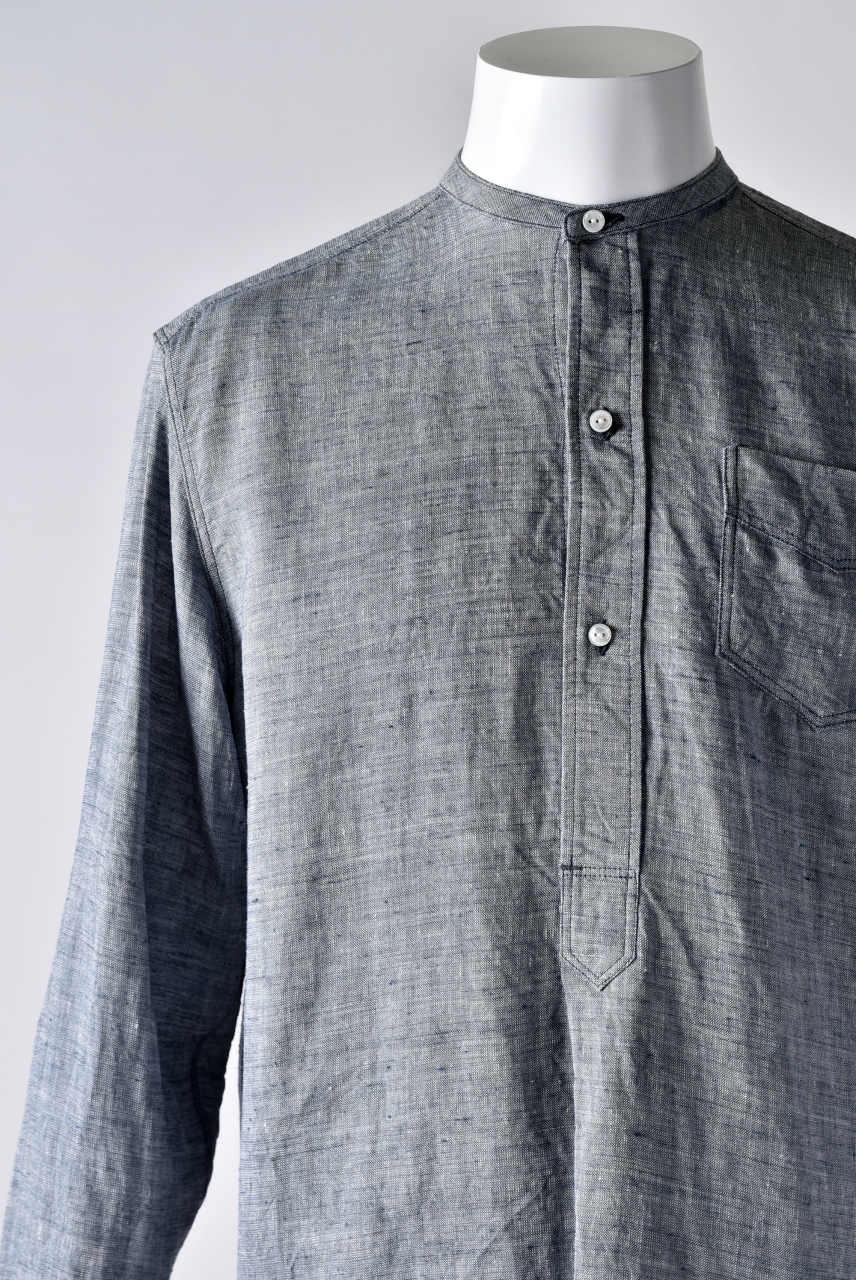 Load image into Gallery viewer, sus-sous band collar chambray shirt (BLUE)