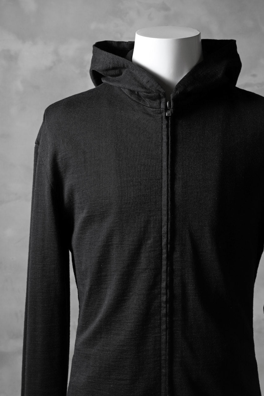 Load image into Gallery viewer, blackcrow set-in hoodie zip parka / cotton&ramie jersey (black)