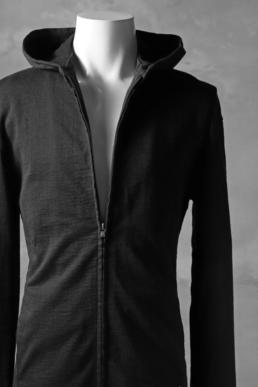 Load image into Gallery viewer, blackcrow set-in hoodie zip parka / cotton&ramie jersey (black)