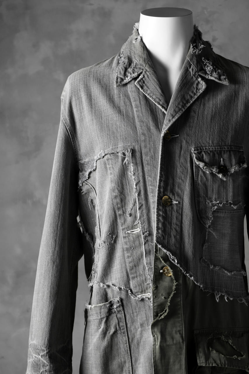 画像をギャラリービューアに読み込む, RESURRECTION HANDMADE combination denim coverall jacket (GREY×ARMY)