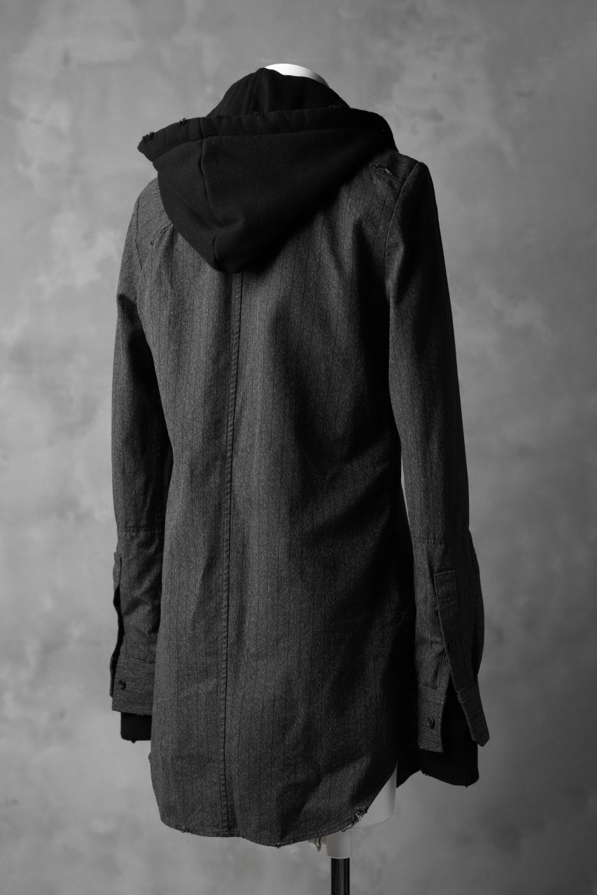 画像をギャラリービューアに読み込む, N/07 exclusive Combined Shirt-Jacket [ Stripe Denim×Fleecy Cotton ] (BLACK STRIPE x BLACK)